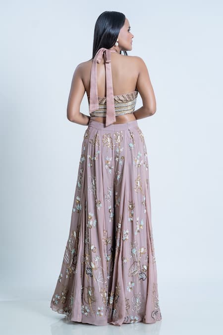 Nautanky Sequin Embellished Halter Neck Top & Sharara Set 