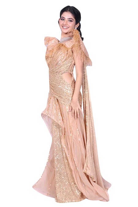 Archana Kochhar Gold Sequin Embroidered Gown 