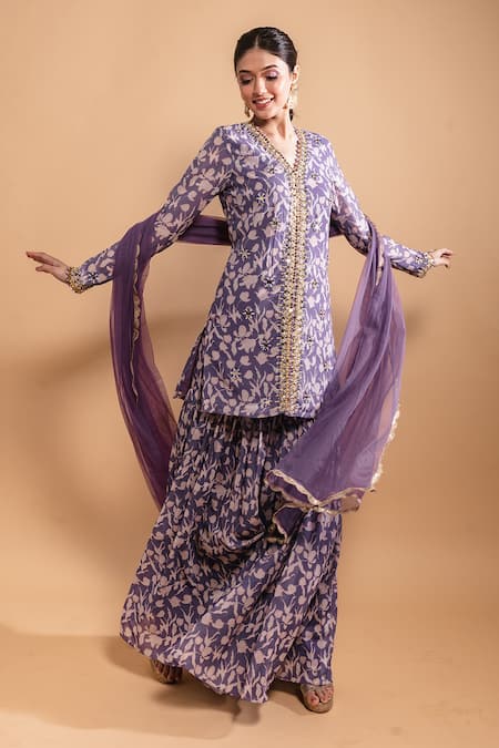 Ria Shah Label Floral Print Kurta Sharara Set 