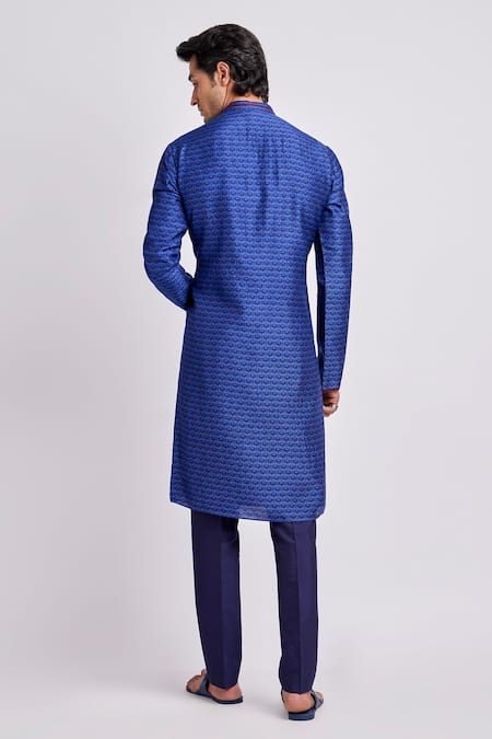 Shop Bubber Couture Blue Silk, Cotton Embroidery Alek Griffin Print Kurta Set at Aza Fashions Shop_Bubber Couture_Blue Silk, Cotton Embroidery Alek Griffin Print Kurta Set _at_Aza_Fashions