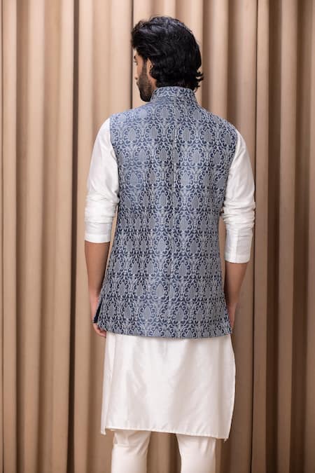 Ankit V Kapoor Slate Blue Embroidered Nehru Jacket 