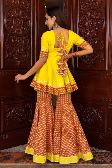 Pomcha Jaipur Tuscan Cotton Kurta Sharara Set 