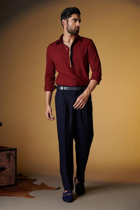 Shop S&N By Shantnu Nikhil Maroon Spread Collar Shirt at Aza Fashions Shop_S&N By Shantnu Nikhil_Maroon Spread Collar Shirt_at_Aza_Fashions