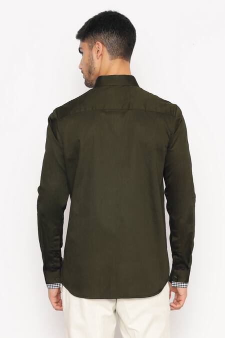 Shop_Lacquer Embassy_Green Cotton Embroidery Blake Abstract Shirt _at_Aza_Fashions