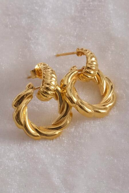 Shop_Anushka Jain Jewellery_Gold Plated Allure Hoop Earrings_at_Aza_Fashions