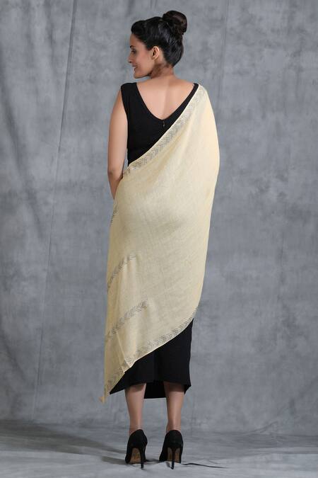 Shop Dusala Yellow Cashmere Fine Wool Stone Work Stole at Aza Fashions Shop_Dusala_Yellow Cashmere Fine Wool Stone Work Stole_at_Aza_Fashions