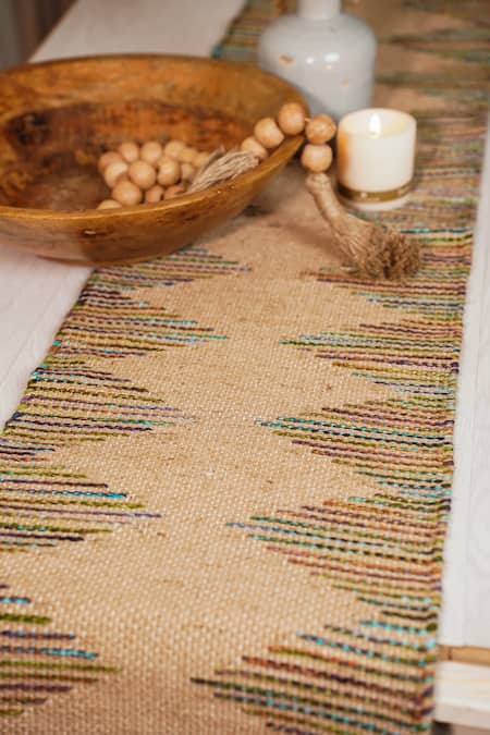 Shop The Kargha Story Beige Jute Embroidery Artsy Valley Table Runner at Aza Fashions Shop_The Kargha Story_Beige Jute Embroidery Artsy Valley Table Runner_at_Aza_Fashions