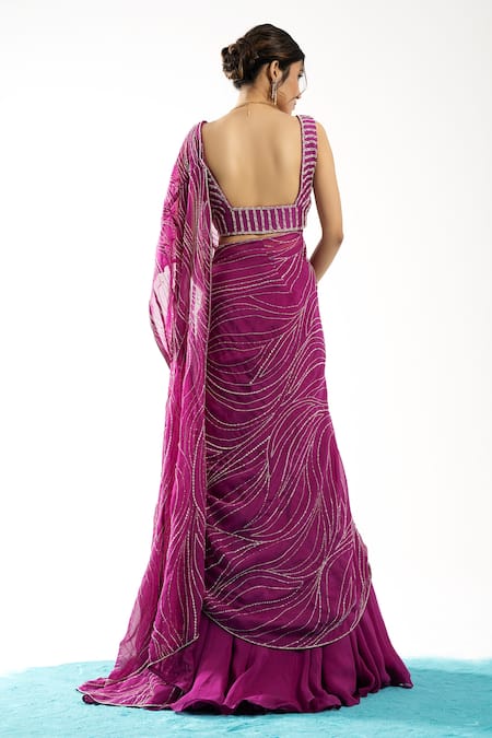Charu And Vasundhara Ellora Pre-Draped Organza Lehenga Saree With Blouse 
