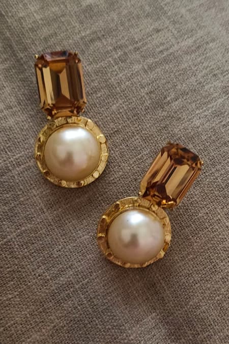 Bblingg Gold Plated Swarovski Crystal And Pearl Tel Aviv Mini Earrings 