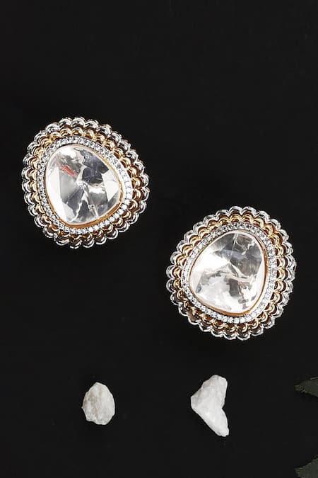 Auraa Trends White Diamonds, Stones Kundan Embellished Stud Earrings 