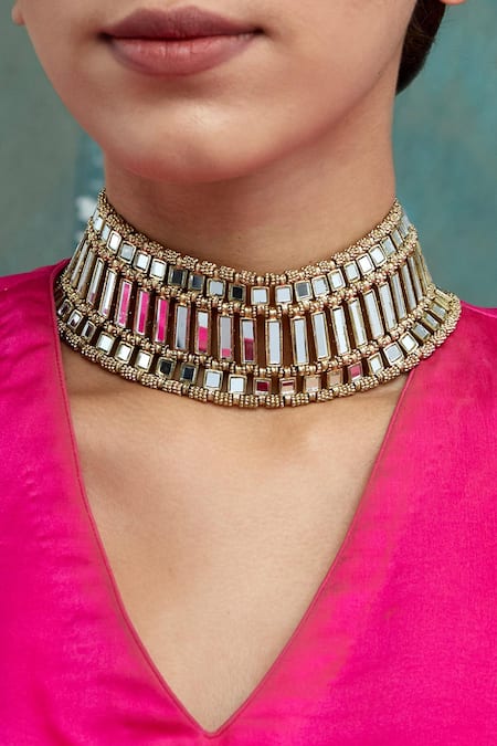 House Of Tuhina Mirror Studded Shahi Choker 