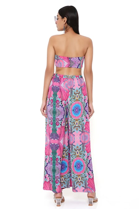 PS Pret By Payal Singhal_Pink Crepe Printed Enchanted Sweetheart Neck Palazzo Set _Online_at_Aza_Fashions