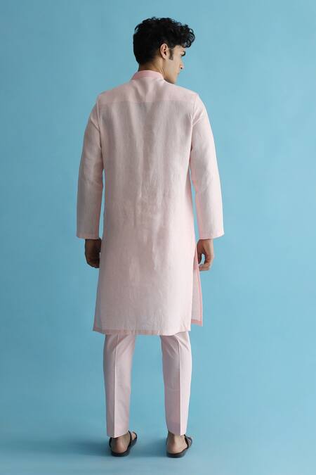 Shop_Kaha_Pink Linen Pintuck Aurettap Detail Kurta With Pant_at_Aza_Fashions