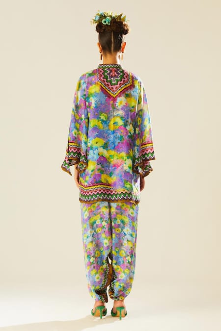 Shop_Rajdeep Ranawat_Multi Color Silk Embroidery Bandeau Neck Nylla Floral Pattern Short Tunic_at_Aza_Fashions