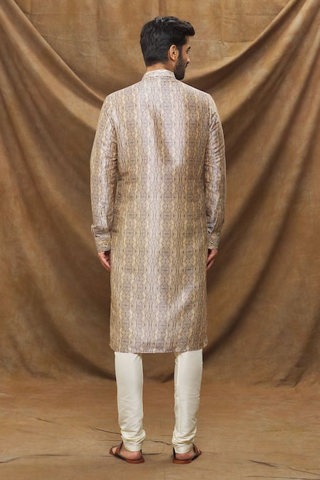 Arihant Rai Sinha Grey Chanderi Silk Leaf Print Kurta Set Online at Aza Fashions Arihant Rai Sinha_Grey Chanderi Silk Leaf Print Kurta Set _Online_at_Aza_Fashions