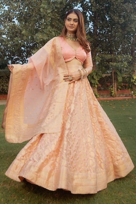 Safaa Maha Organza Banarasi Woven Lehenga Set 