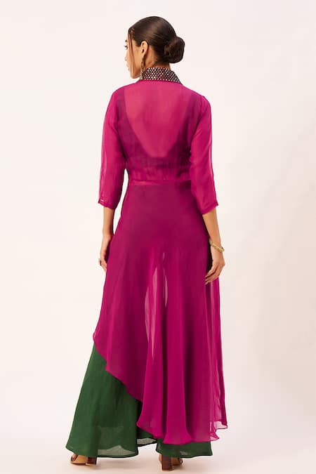 Zariya The Label Asymmetric Sheer Cape Flared Pant Set 