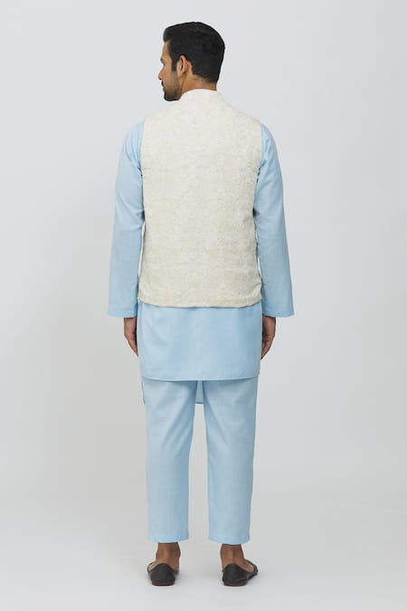 Buy Blue Kurta And Jacket Bam Silk Pant Malai Cotton Embroidered & Set For  Men by Smriti by Anju Agarwal Online at Aza Fashions.