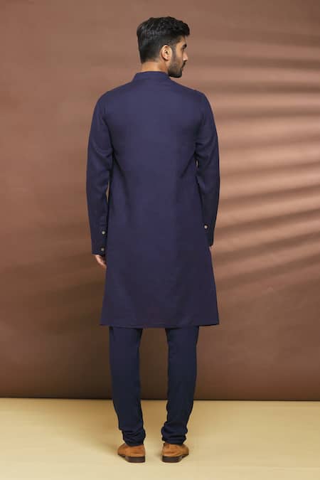 Shop Linen Bloom Blue 100% Linen Thread Work Patola Pattern Placket Kurta at Aza Fashions Shop_Linen Bloom_Blue 100% Linen Thread Work Patola Pattern Placket Kurta _at_Aza_Fashions