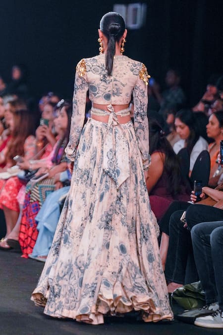 Shop Bhumika Sharma Beige Georgette Tassels, Embroidery Round Blossom Print Lehenga And Blouse Set at Aza Fashions Shop_Bhumika Sharma_Beige Georgette Tassels, Embroidery Round Blossom Print Lehenga And Blouse Set _at_Aza_Fashions