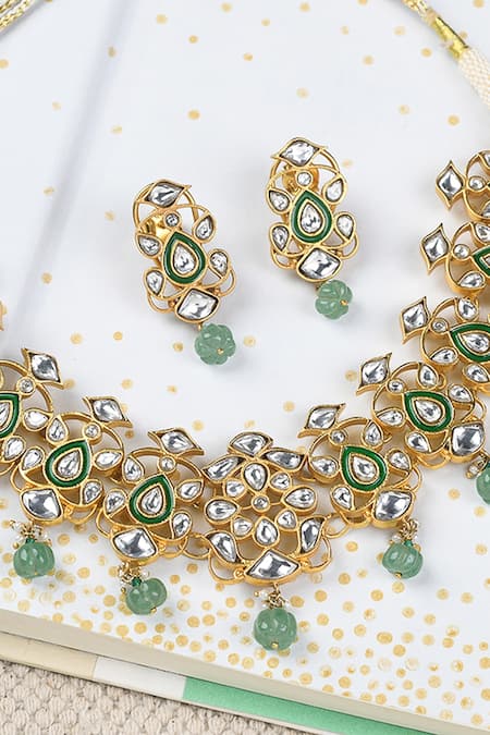 Ajooni Jewels Bhawan Enamelled Kundan Embellished Necklace Set 