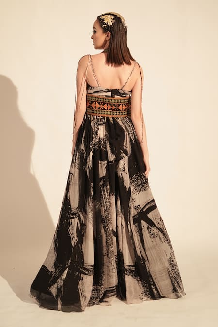 Shop_Nikita Mhaisalkar_Black Lace Embroidery Round Neck Thread Jacket _at_Aza_Fashions