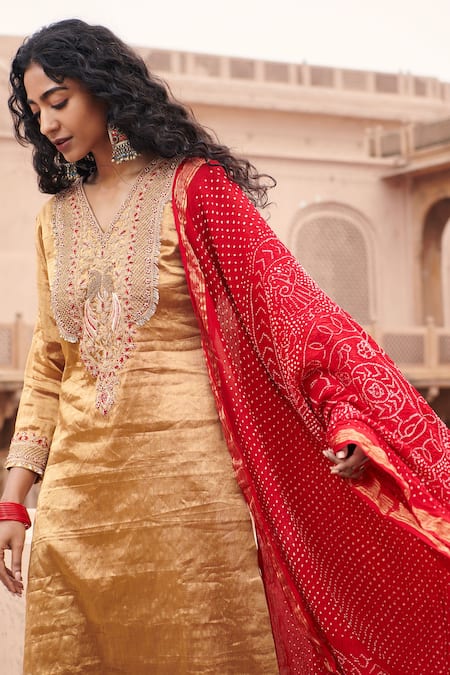 Pink City By Sarika Pearl Embellished Yoke Kurta Pant set 