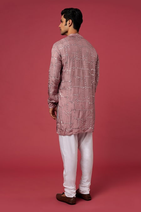 Shop_SPRING BREAK_Purple Polyester Cotton Mirror Embroidered Kurta Set _at_Aza_Fashions