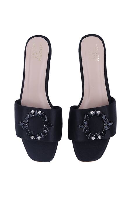 Adorn My Wish Embellished Black Block Heels 
