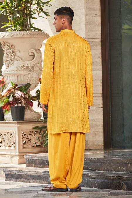 Shop Bohame Yellow Georgette, Rayon Embroidery, Sequins Yug Chikankari Kurta With Salwar at Aza Fashions Shop_Bohame_Yellow Georgette, Rayon Embroidery, Sequins Yug Chikankari Kurta With Salwar_at_Aza_Fashions