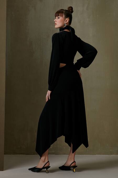 Shop Namrata Joshipura Black Jersey Embellished Geometric V Neck Triad Side Cut Out Gown at Aza Fashions Shop_Namrata Joshipura_Black Jersey Embellished Geometric V Neck Triad Side Cut Out Gown _at_Aza_Fashions
