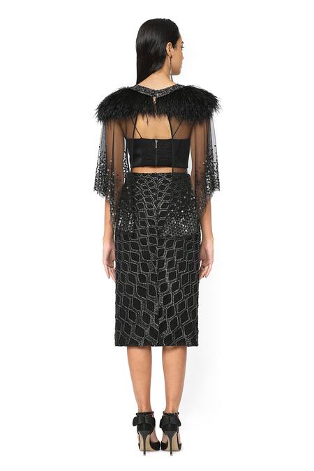 Shop_Rohit Gandhi + Rahul Khanna_Black Embellished Tulle Cape _at_Aza_Fashions
