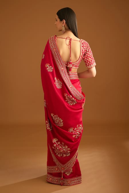 Shyam Narayan Prasad Floral Zardozi Work Saree With Blouse 