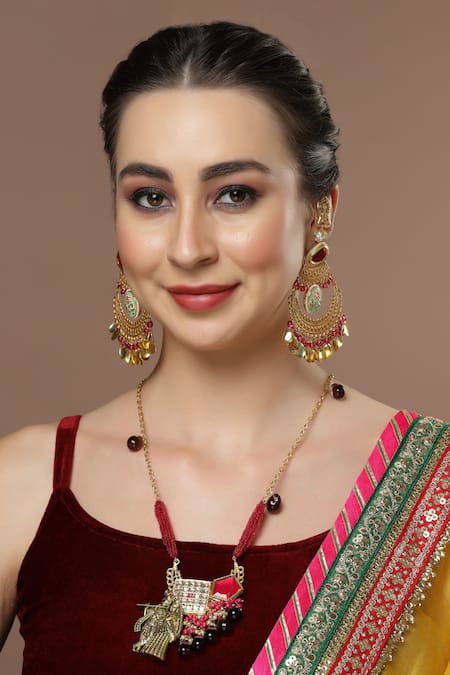 Shop Dugran By Dugristyle Pink Temple Pendant Necklace at Aza Fashions Shop_Dugran By Dugristyle_Pink Temple Pendant Necklace _at_Aza_Fashions