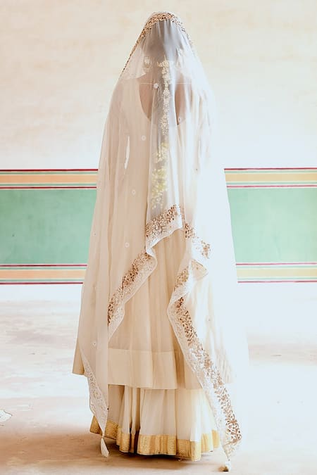 Karaj Jaipur_Cream Chanderi, Cotton, Georgette Gota Patti, Embroidery Anarkali Skirt Set _Online_at_Aza_Fashions