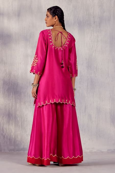 Shop_Amisha Kothari_Pink Chanderi , Organza Embroidery, Zari Amartya Kurta Sharara Set _at_Aza_Fashions