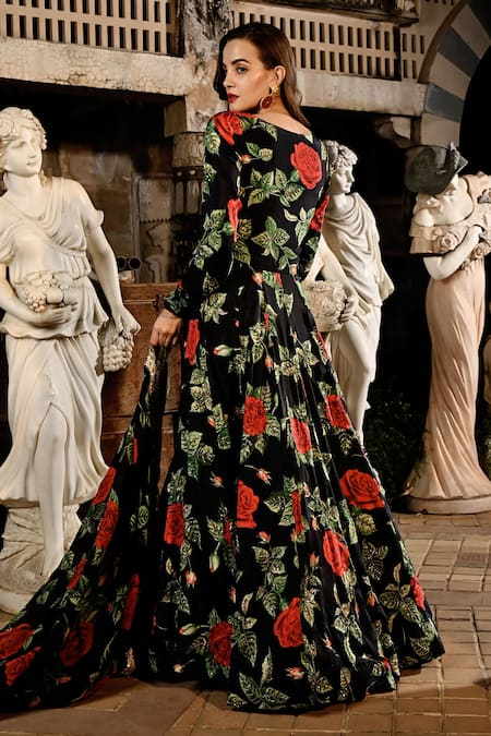 Sanam Fleur Silk Rose Pattern Anarkali With Dupatta 