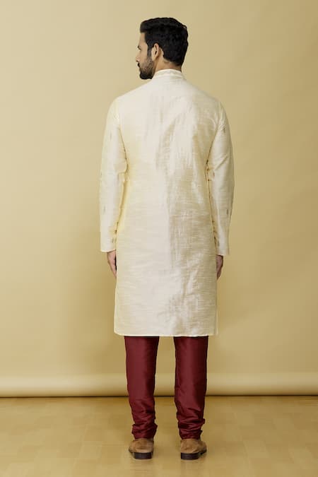 Shop_Samyukta Singhania_Beige Silk Metallic Thread Resham Embroidered Kurta Set_at_Aza_Fashions