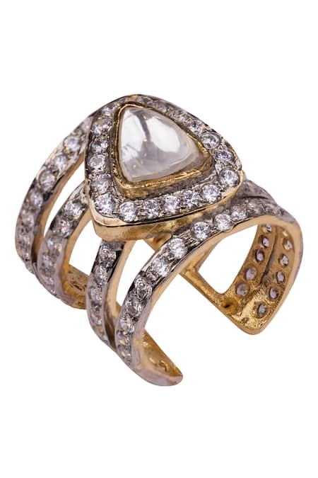 Shop Vasundhara Silver Plated Crystals, Diamonds Geometric Embellished Ring at Aza Fashions Shop_Vasundhara_Silver Plated Crystals, Diamonds Geometric Embellished Ring _at_Aza_Fashions