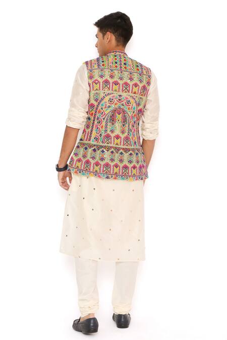 Shop_PS Men By Payal Singhal_Yellow Bundi  Georgette Embroidered Thread Set _at_Aza_Fashions