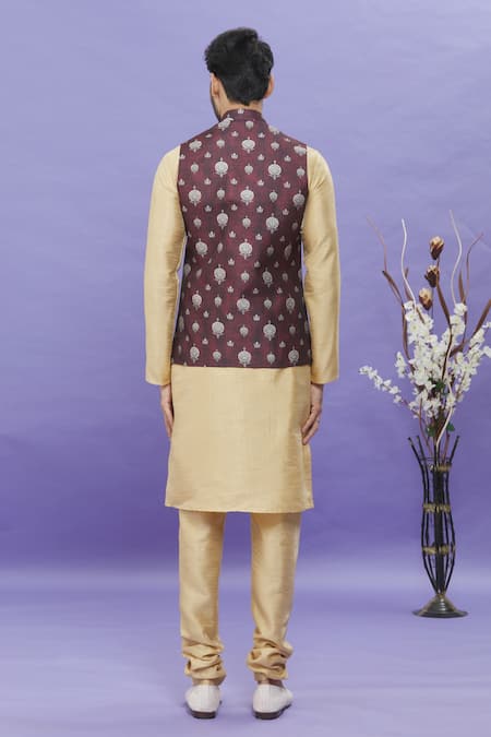 Shop_Arihant Rai Sinha_Wine Silk Embroidery Floral Print Bundi _at_Aza_Fashions