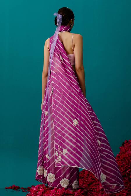 Shop Latha Puttanna Pink Georgette Pearls Leheriya Embroidered Saree at Aza Fashions Shop_Latha Puttanna_Pink Georgette Pearls Leheriya Embroidered Saree_at_Aza_Fashions