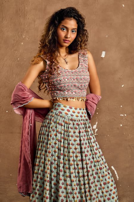 Label Kinjal Modi Lotus Print Lehenga Blouse Set