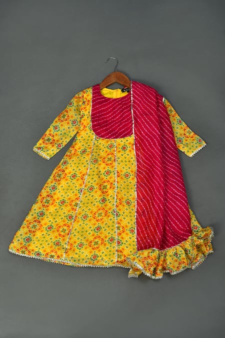 Maaikid Checkered Print Anarkali With Dupatta 
