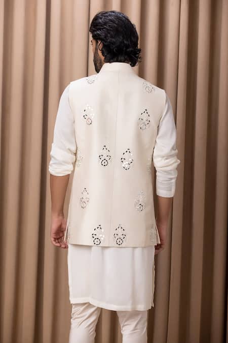 Ankit V Kapoor Geometric Mirror Embroidered Bundi Set 