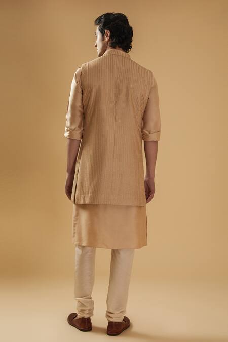Raghavendra Rathore Blue Beige Embroidered Raw Silk Nehru Jacket