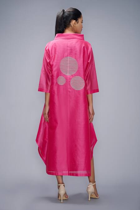 Shop Taika By Poonam Bhagat Pink Chanderi Embroidery Collared Dress at Aza Fashions Shop_Taika By Poonam Bhagat_Pink Chanderi Embroidery Collared Dress _at_Aza_Fashions