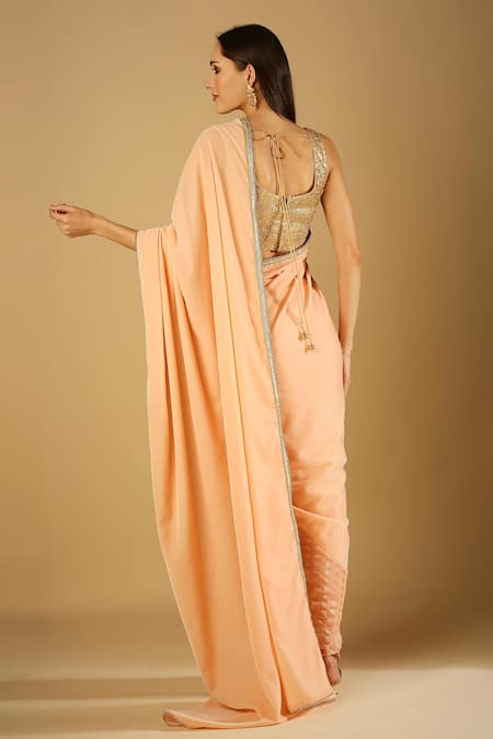 Monk & Mei By Sonia Anand Sultana Saree & Sequinned Blouse Set 