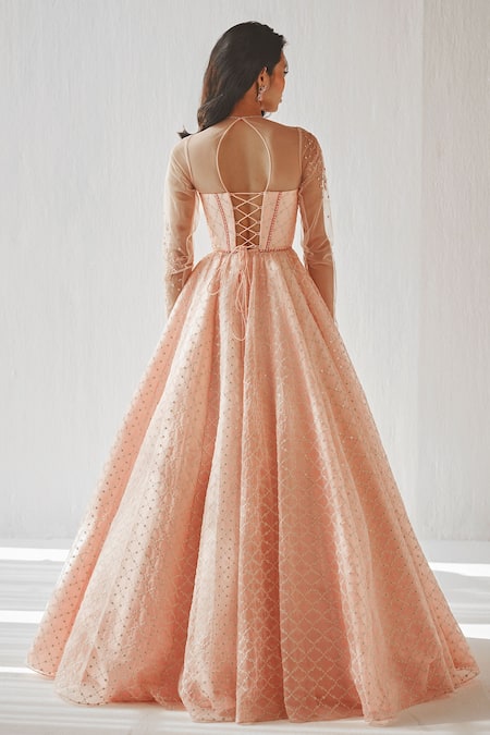 Cedar & Pine Feather Bodice Embroidered Gown 