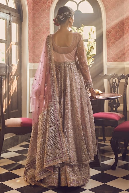 Lashkaraa Trellis & Floral Embroidered Anarakali Sharara Set 